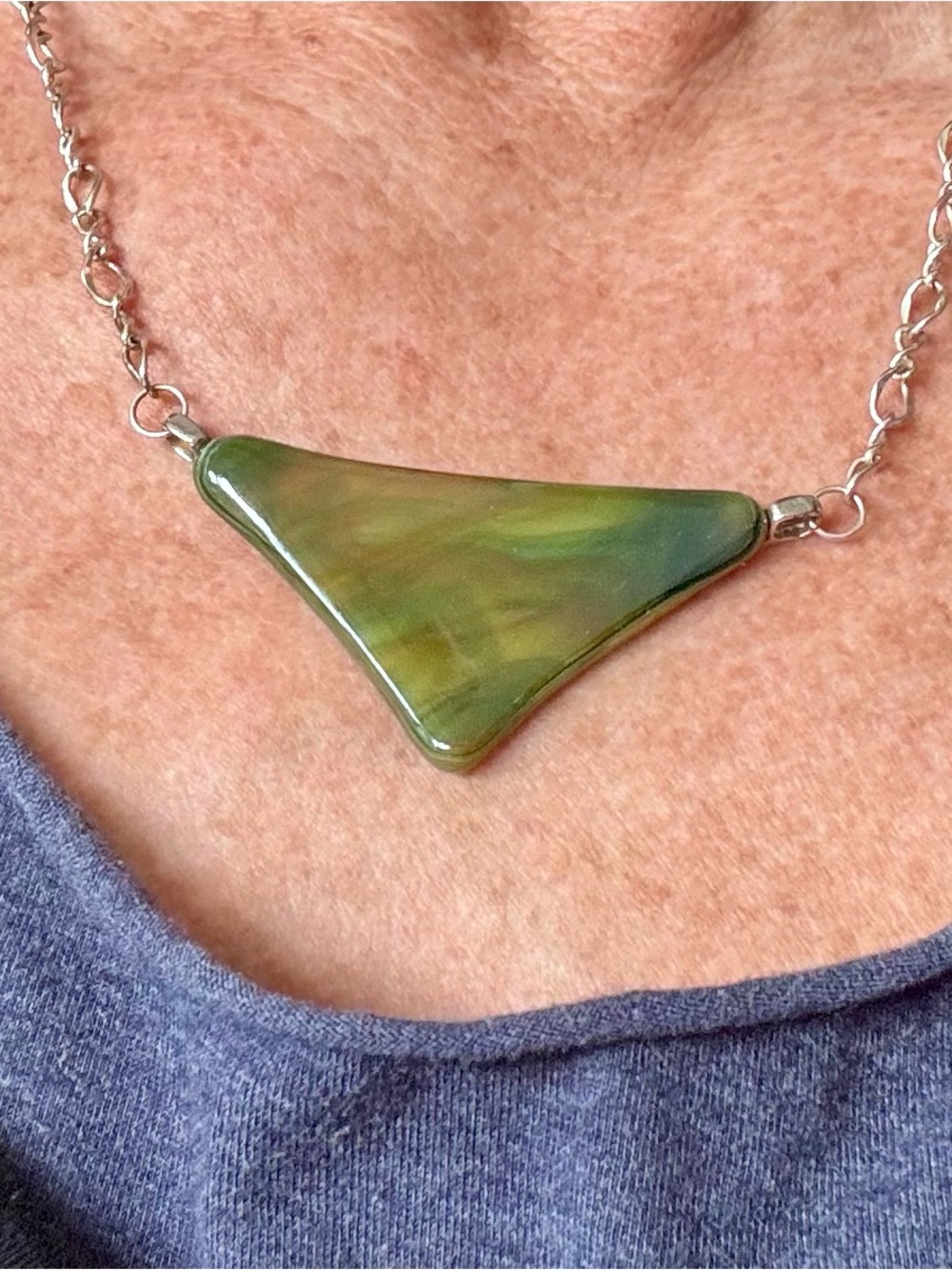 Vintage Chartreuse Geometric Resin Statement Necklace - Picture 5 of 7
